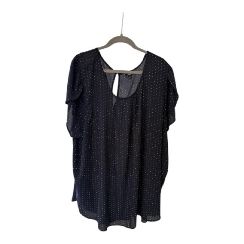 Torrid Plus Size 5 Dark Blue White Triangle Print Flutter Sleeve Blouse Top